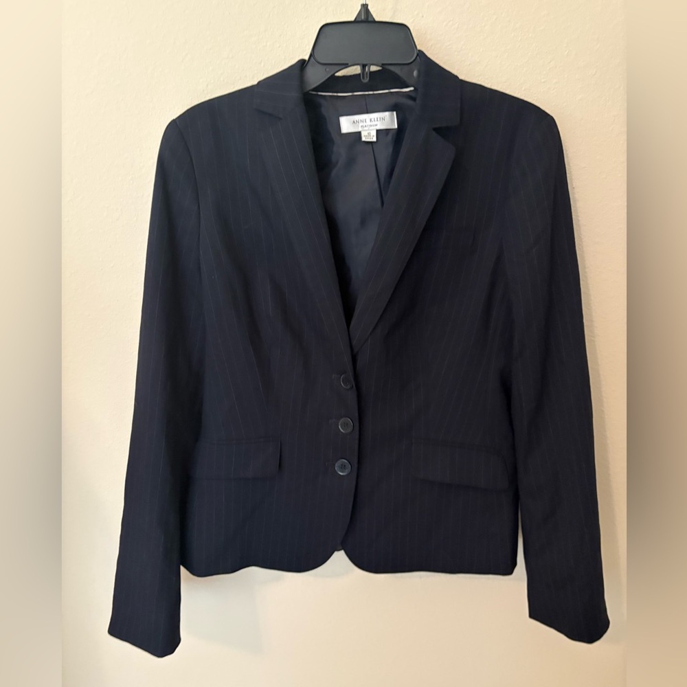 Anne Klein Platinum Women's Black Pinstripe Blazer